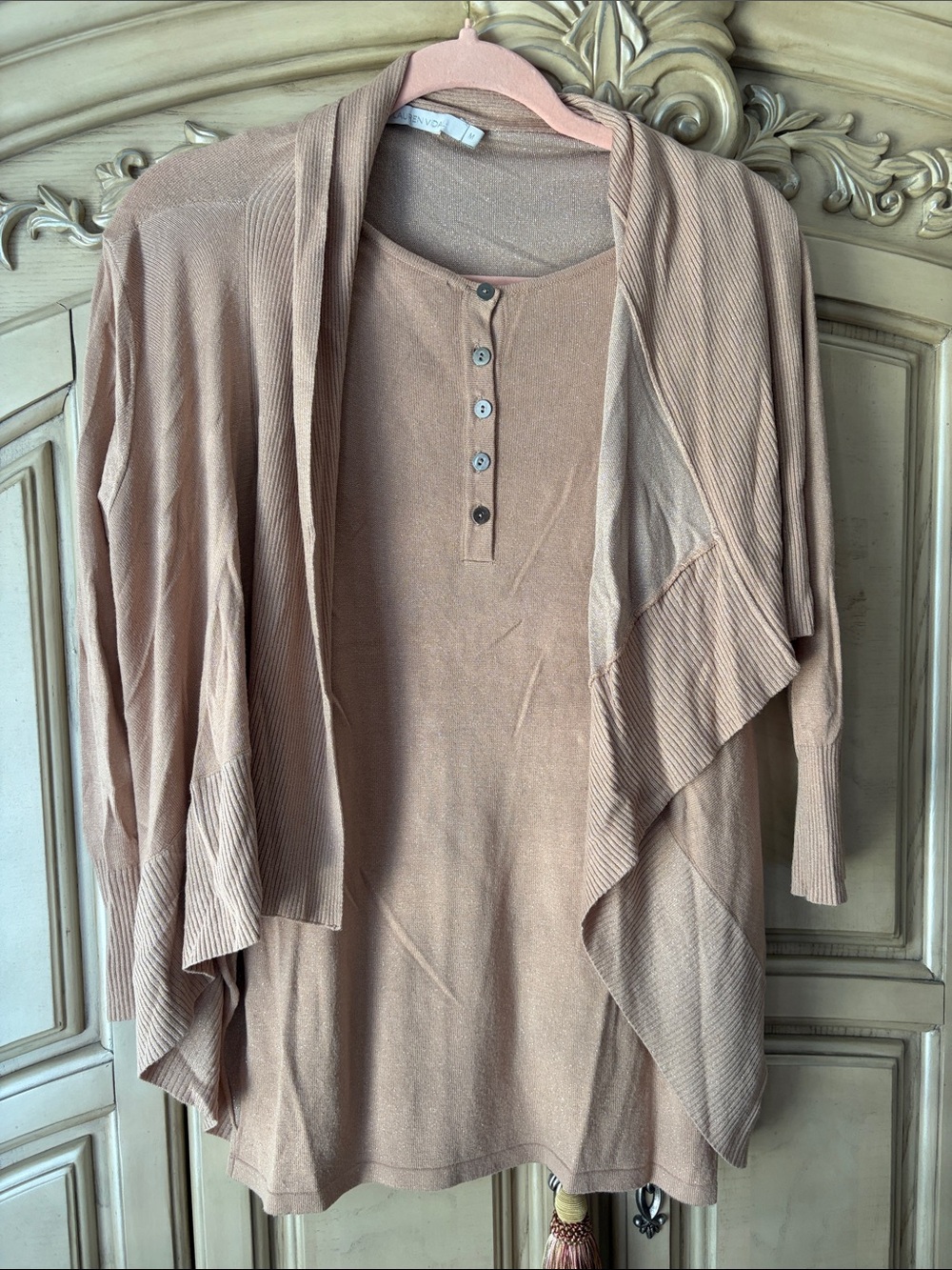 2 Piece Light Brown Women’s Cardigan & Henley Set